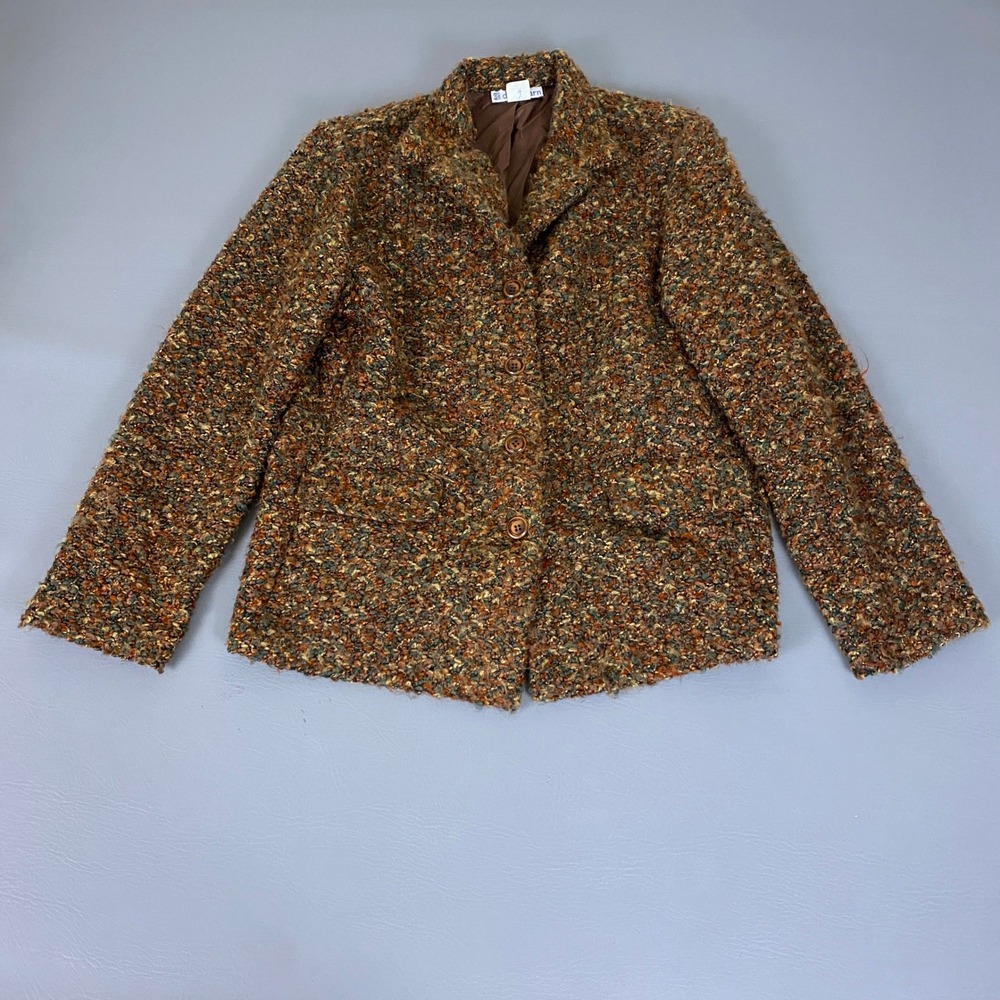 Vintage Dressbarn Blazer Jacket Women's Size 12 Multicolor Boucle Marled Buttons